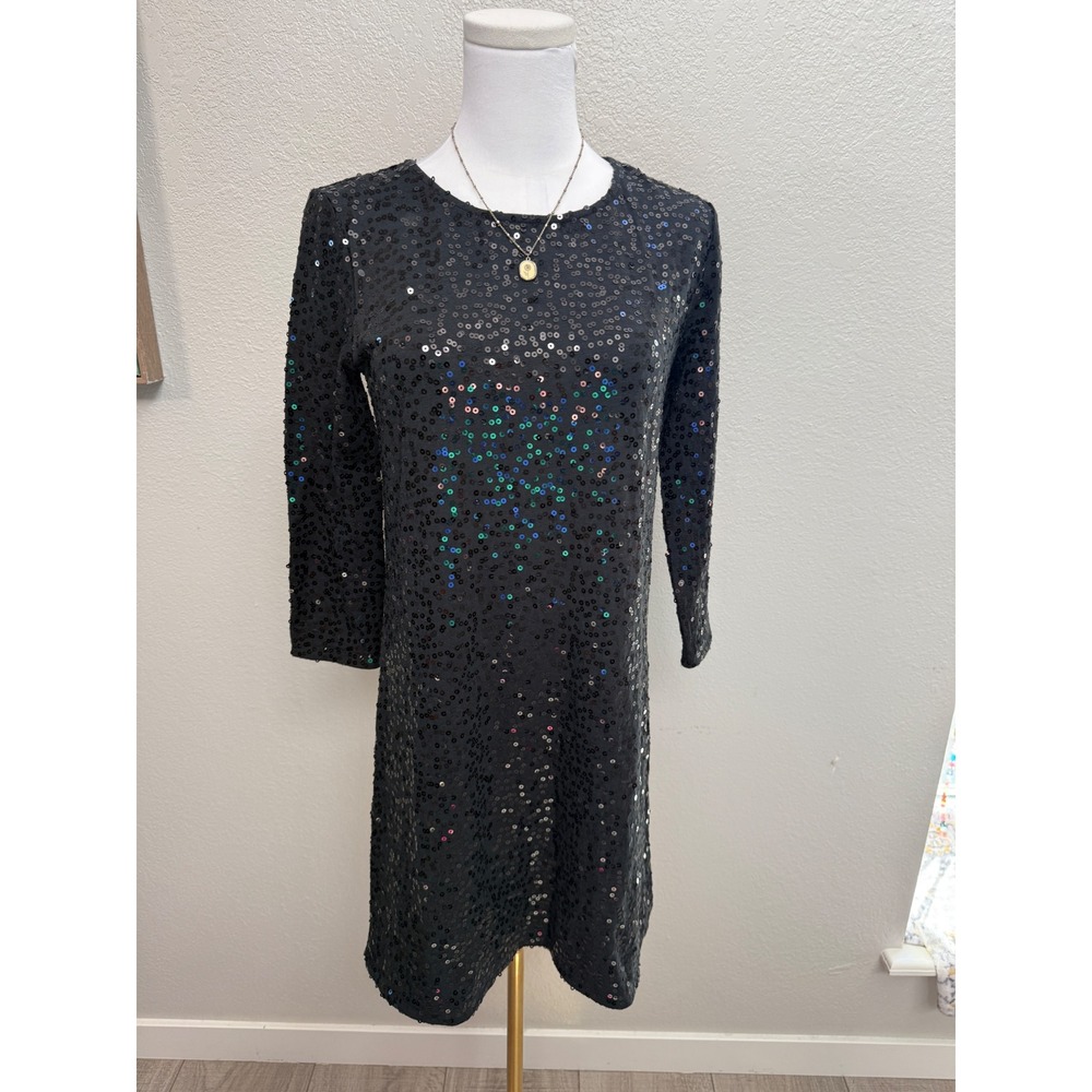 Michael Kors Black Sequin Long Sleeve Shift Dress - Small